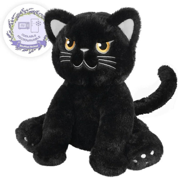 Grumpy Black  Cat Stuffed Animals Heating Pads for Cramps Bedtime Cuddle Toy - Picture 1 of 6